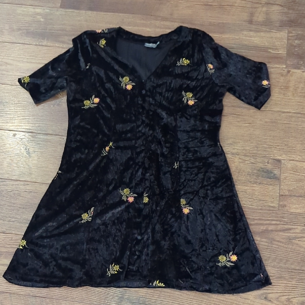 ASOS Floral Embroidered Crushed Velvet Mini Dress